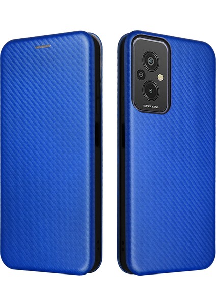 Xiaomi Redmi Için 11 Prime 4g Karbon Fiber Doku Manyetik Pu Deri Deri Anti-Çizelge Anti Tele Kılıf Yuvası Stand Cep Telefonu Kapak Mavisi (Yurt Dışından)