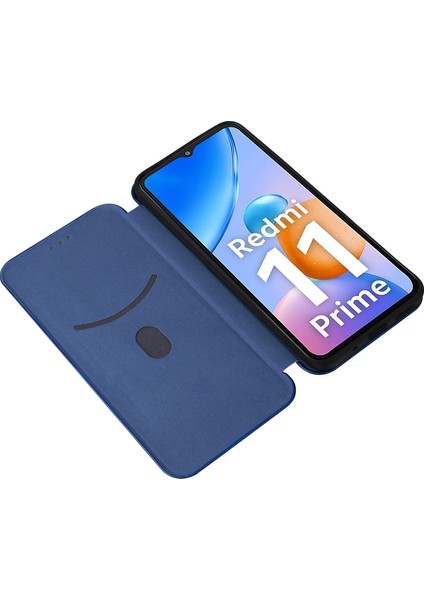 Xiaomi Redmi Için 11 Prime 4g Karbon Fiber Doku Manyetik Pu Deri Deri Anti-Çizelge Anti Tele Kılıf Yuvası Stand Cep Telefonu Kapak Mavisi (Yurt Dışından) modelleri