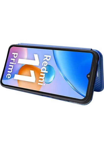 Xiaomi Redmi Için 11 Prime 4g Karbon Fiber Doku Manyetik Pu Deri Deri Anti-Çizelge Anti Tele Kılıf Yuvası Stand Cep Telefonu Kapak Mavisi (Yurt Dışından) fırsatları
