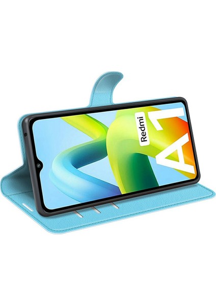 Xiaomi Redmi A1 4g/a2 4g Litchi Doku Pu Deri Telefon Tam Koruma Korusu Katlama Stand Cüzdan Flip Kapak-Mavi (Yurt Dışından) modelleri
