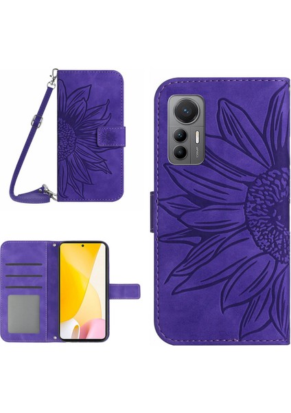 Xiaomi Için 12 Lite 5g HT04 Anti-Collision Pu Deri Ayçiçeği Baskalı Cüzdan Özelliği Stand Stand Stand Cilt Dokun (Yurt Dışından)