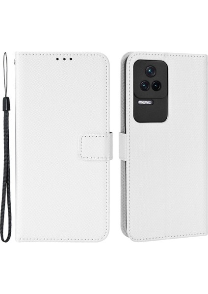 Xiaomi Için Poco F4 5g/redmi K40S 5g Pu Deri Manyetik Kılıf Cüzdan Kılıfı Elmas Doku Stand Koruyucu Kapak Strap-White (Yurt Dışından)