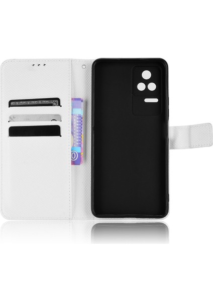 Xiaomi Için Poco F4 5g/redmi K40S 5g Pu Deri Manyetik Kılıf Cüzdan Kılıfı Elmas Doku Stand Koruyucu Kapak Strap-White (Yurt Dışından)