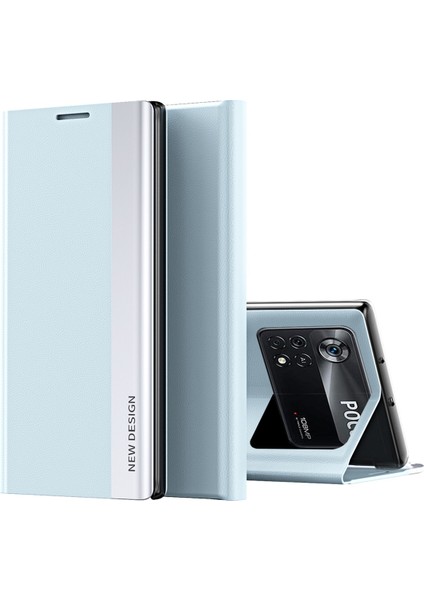 Xiaomi Poco X4 Pro 5g Otomatik Emilim Elektrofüze Pu Deri Kapak Katlanabilir Stand Telefon Baby Blue (Yurt Dışından)
