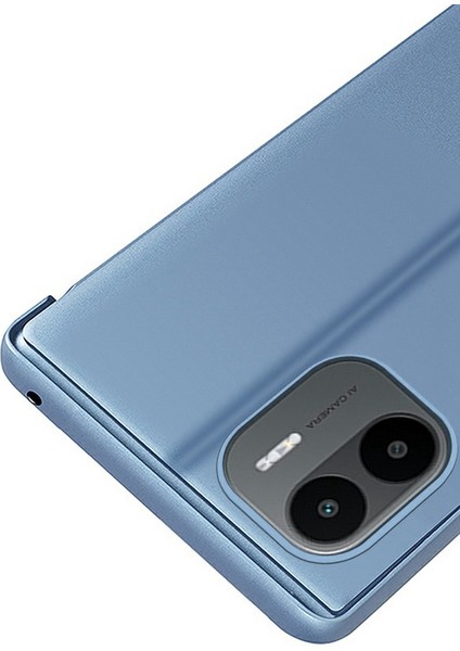 Xiaomi Için Redmi A1 4g / A2 4g Temiz Görünüm Penceresi Elektrokaplatma Stand Aynası Dikkat Kılıfı Tam Vücut Koruma Pu Sabit Pc Kabuk Şok Geçirmez Telefon Kapak Doğru / Mavi (Yurt Dışından) fırsatları