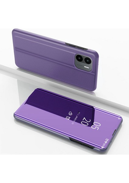 Xiaomi Için Redmi A1 4g / A2 4g Temiz Görünüm Penceresi Elektrokaplatma Stand Aynası Dikkat Kılıfı Tam Vücut Koruma Pu Sabit Pc Kabuk Şok Geçirmez Telefon Kapak Doğru / Mavi (Yurt Dışından) indirimleri