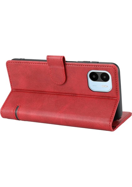 Xiaomi Redmi A1 4g/a2 4g Yatay Hat Pu Deri Kılıf Stand Fonksiyon Manyetik Kapatma Cüzdan Telefon Kapak-Kırmızı (Yurt Dışından)
