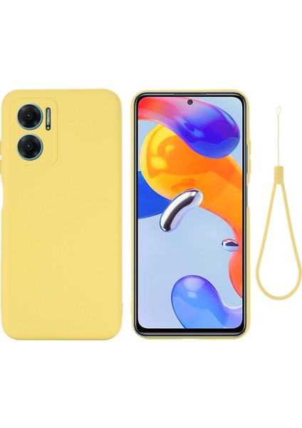 Xiaomi Redmi Için 11 Prime 5g Sıvı Silikon Yumuşak Astar Telefon Kılıfı Şok Geçirmez Telefon Kapağı Strap-Sarı (Yurt Dışından)
