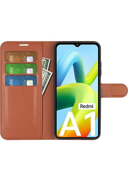 Xiaomi Için Redmi A1 4g/a2 4g Litchi Doku Pu Deri Telefon Tam Koruma Korusu Katlama Stand Cüzdan Flip Kapak Kılıfı (Yurt Dışından)