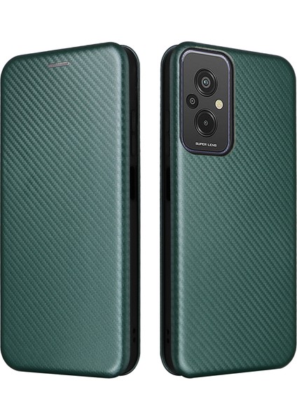 Xiaomi Redmi Için 11 Prime 4g Karbon Fiber Doku Manyetik Pu Deri Deri Anti-Sracratch Anti-Sracratch Kılıf Yuvası Standı Cep Telefonu Kapak Yeşili (Yurt Dışından)