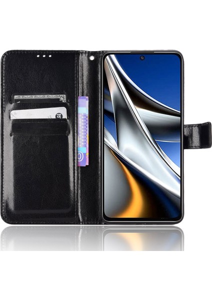 4U Sky Xiaomi Için Poco M4 Pro 4g Deri Flip Cüzdan Kabuğu Çılgın At Doku Stand Fonksiyonu Yumuşak Tpu Strap-Black ile Iç Koşul (Yurt Dışından)