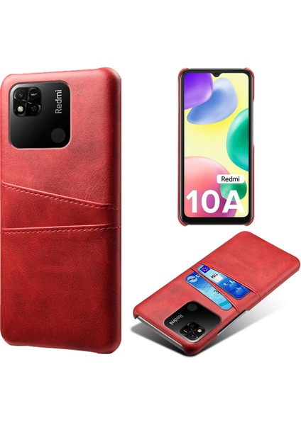 Xiaomi Redmi Için 10A Şok Geçirmez Ince Kart Yuvaları Geri Geri Kılıf Anti-Çizelge Pu Deri Kaplamalı Sert Pc Kapak Kırmızı (Yurt Dışından)