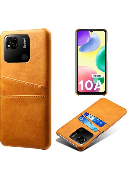 Xiaomi Redmi Için 10A Şok Geçirmez Ince Kart Yuvaları Geri Geri Kılıf Anti-Çizelge Pu Deri Kaplamalı Sert Pc Kapak-Orange (Yurt Dışından)