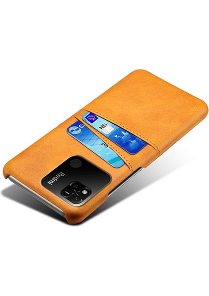 Xiaomi Redmi Için 10A Şok Geçirmez Ince Kart Yuvaları Geri Geri Kılıf Anti-Çizelge Pu Deri Kaplamalı Sert Pc Kapak-Orange (Yurt Dışından) fırsatları