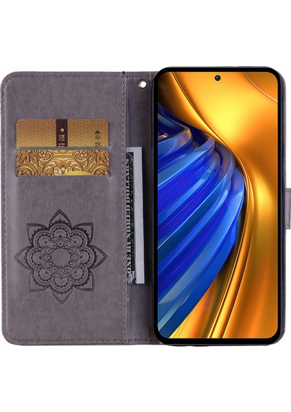 Xiaomi Için Poco F4 5g/redmi K40S 5g Baykuş Çiçek Deseni Baskılı Manyetik Toka Standı Pu Deri Telefon Cüzdan Kapak Grey (Yurt Dışından) modelleri