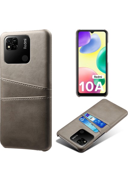 Xiaomi Redmi Için 10A Şok Geçirmez Ince Kart Yuvaları Geri Geri Kılıf Anti-Çizelge Pu Deri Kaplamalı Sert Pc Kapak-Grey (Yurt Dışından)