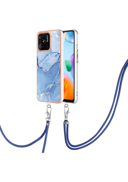 Xiaomi Redmi 10C 4g Mermer Desen Ince Kılıf Elektraplatma 2.0mm Tpu Telefon Kapağı Lanyard-Blue (Yurt Dışından)