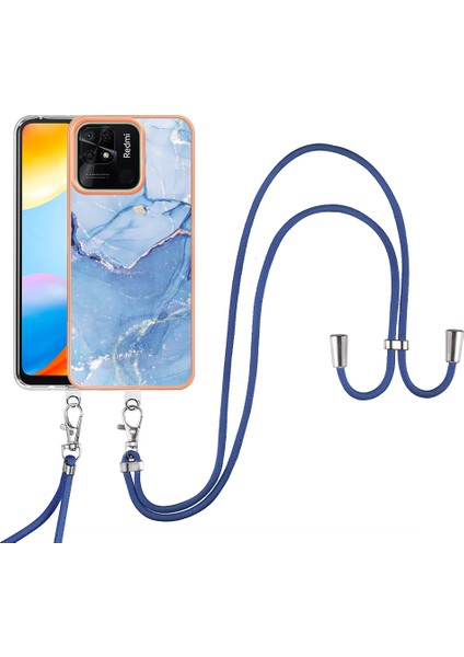 Xiaomi Redmi 10C 4g Mermer Desen Ince Kılıf Elektraplatma 2.0mm Tpu Telefon Kapağı Lanyard-Blue (Yurt Dışından) fiyatları