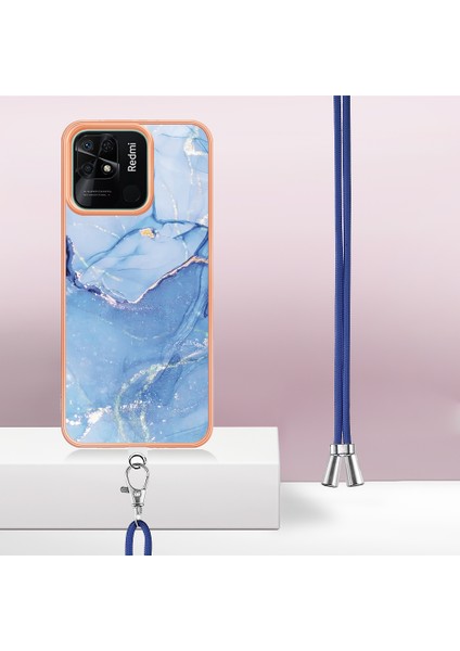 Xiaomi Redmi 10C 4g Mermer Desen Ince Kılıf Elektraplatma 2.0mm Tpu Telefon Kapağı Lanyard-Blue (Yurt Dışından) modelleri