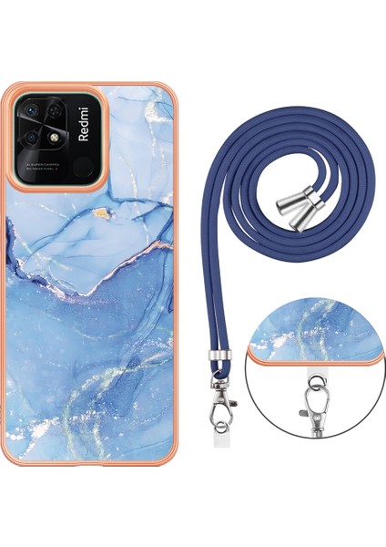 Xiaomi Redmi 10C 4g Mermer Desen Ince Kılıf Elektraplatma 2.0mm Tpu Telefon Kapağı Lanyard-Blue (Yurt Dışından) fırsatları