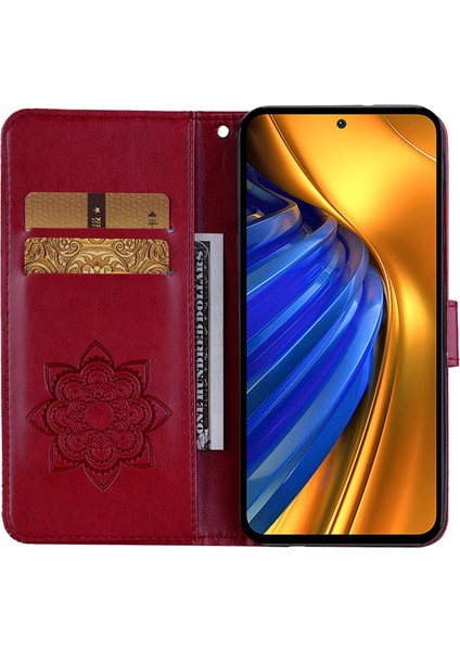 Xiaomi Için Poco F4 5g/redmi K40S 5g Baykuş Çiçek Deseni Baskılı Manyetik Toka Stand Pu Deri Telefon Cüzdan Kapak-Kırmızı (Yurt Dışından) modelleri