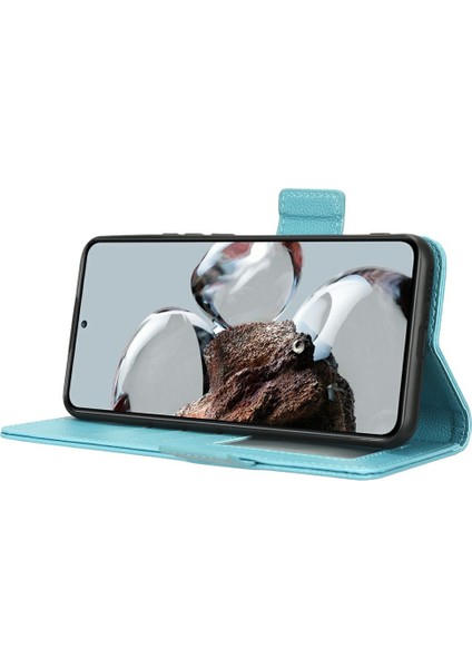 Xiaomi Için Stand ile Anti-Fall Telefon Kapağı 12T 5g/redmi K50 Ultra 5G/12T Pro 5g, Litchi Doku Pu Deri Çift Manyetik Toka Telefon Cüzdan Case Baby Blue (Yurt Dışından) modelleri