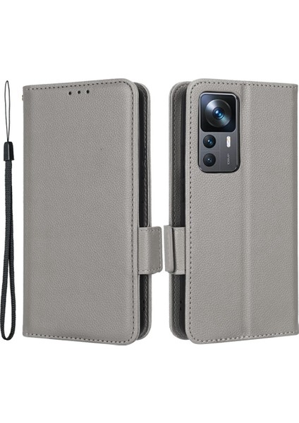 Xiaomi 12T 5g/redmi K50 Ultra 5G/12T Pro 5g, Litchi Doku Pu Deri Çift Manyetik Toka Telefon Cüzdan Case-Grey (Yurt Dışından)