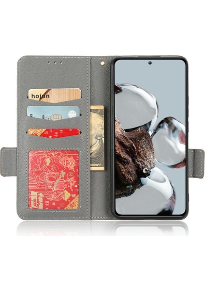 Xiaomi 12T 5g/redmi K50 Ultra 5G/12T Pro 5g, Litchi Doku Pu Deri Çift Manyetik Toka Telefon Cüzdan Case-Grey (Yurt Dışından)
