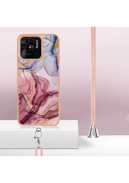 Xiaomi Redmi 10C 4g Mermer Desen Ince Kılıf Elektraplatma 2.0mm Tpu Telefon Kapağı Lanyard-Rose Altın (Yurt Dışından) modelleri