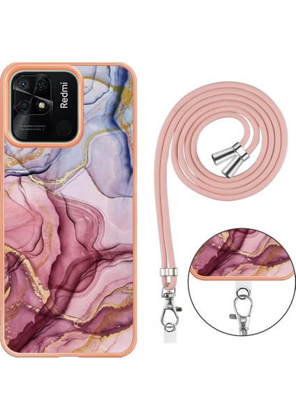 Xiaomi Redmi 10C 4g Mermer Desen Ince Kılıf Elektraplatma 2.0mm Tpu Telefon Kapağı Lanyard-Rose Altın (Yurt Dışından) fırsatları