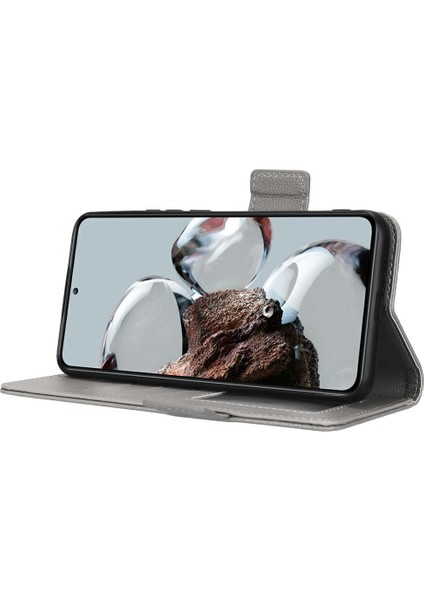 Xiaomi 12T 5g/redmi K50 Ultra 5G/12T Pro 5g, Litchi Doku Pu Deri Çift Manyetik Toka Telefon Cüzdan Case-Grey (Yurt Dışından)
