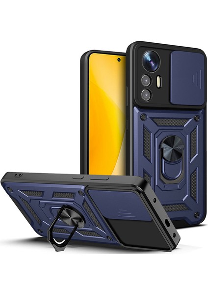 Xiaomi Için 12 Lite 5g Slayt Kamera Koruması Telefon Vaka Kickstand Pc+Tpu Hibrid Cep Telefonu Kapak Mavisi (Yurt Dışından)