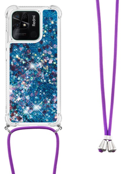 Xiaomi Redmi Için Yb Quicksand 10C Sıvı Glitter Kılıf Çabuklar Şelale Akan Işıltı Hareketli Tpu Koruyucu Kapak Kirk-Mavi/kalpler (Yurt Dışından)