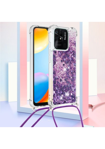 Xiaomi Redmi Için Yb Quicksand 10C Sıvı Glitter Kasa Quicksands Şelale Akan Işıltı Hareketli Hareketli Tpu Koruyucu Kapak, Kordonlu Mor/kalplerle (Yurt Dışından) fiyatları