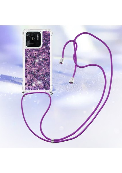 Xiaomi Redmi Için Yb Quicksand 10C Sıvı Glitter Kasa Quicksands Şelale Akan Işıltı Hareketli Hareketli Tpu Koruyucu Kapak, Kordonlu Mor/kalplerle (Yurt Dışından) modelleri