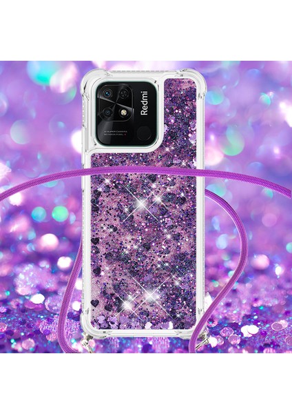 Xiaomi Redmi Için Yb Quicksand 10C Sıvı Glitter Kasa Quicksands Şelale Akan Işıltı Hareketli Hareketli Tpu Koruyucu Kapak, Kordonlu Mor/kalplerle (Yurt Dışından) fırsatları