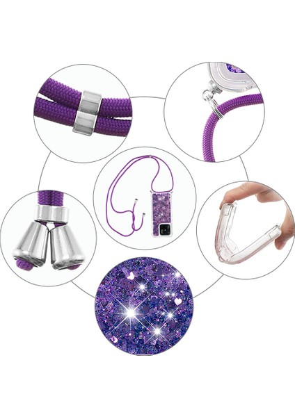 Xiaomi Redmi Için Yb Quicksand 10C Sıvı Glitter Kasa Quicksands Şelale Akan Işıltı Hareketli Hareketli Tpu Koruyucu Kapak, Kordonlu Mor/kalplerle (Yurt Dışından) indirimleri