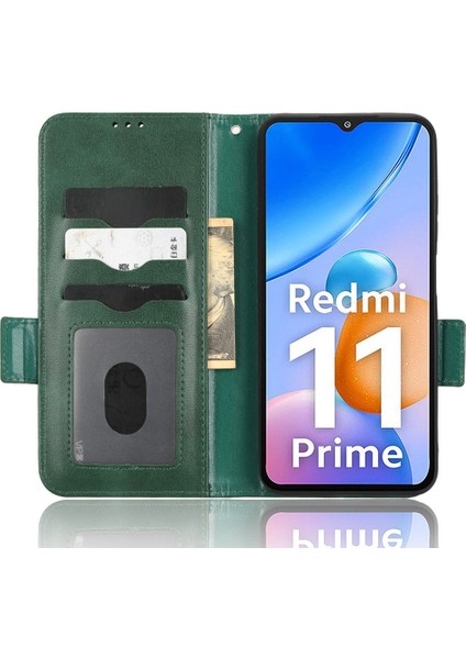 Xiaomi Redmi Için 11 Prime 4g Baskılı Üçgen Desen Pu Deri Stand Kılıfı Tam Koruma Telefon Cüzdan El El Strap-Yeşili (Yurt Dışından) fırsatları