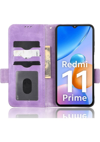 Xiaomi Redmi Için 11 Prime 4g Baskılı Üçgen Desen Pu Deri Stand Kılıfı Tam Koruma Telefon Cüzdan El Strap-Murple ile (Yurt Dışından) fırsatları