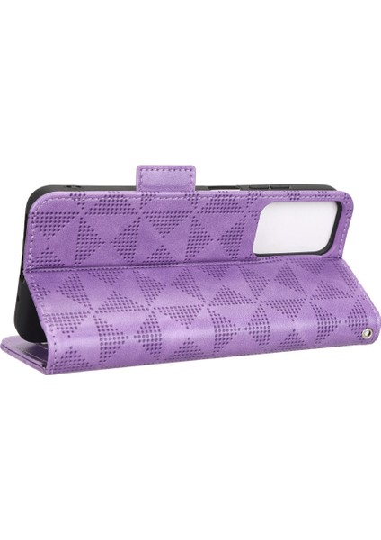 Xiaomi Redmi Için 11 Prime 4g Baskılı Üçgen Desen Pu Deri Stand Kılıfı Tam Koruma Telefon Cüzdan El Strap-Murple ile (Yurt Dışından) indirimleri