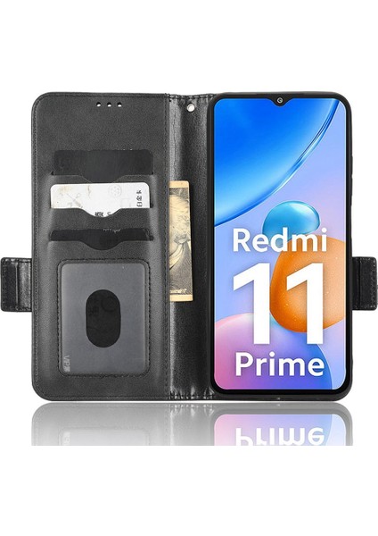 Xiaomi Redmi Için 11 Prime 4g Baskılı Üçgen Desen Pu Deri Stand Kılıfı Tam Koruma Telefon Cüzdan El Strap-Black ile (Yurt Dışından) fırsatları