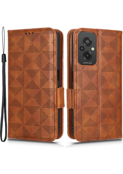 Xiaomi Redmi Için 11 Prime 4g Baskılı Üçgen Desen Pu Deri Stand Kılıfı Tam Koruma Telefon Cüzdan El Strap-Brown ile (Yurt Dışından)