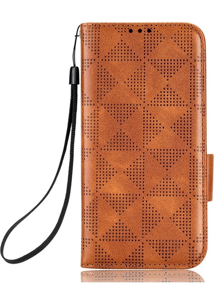 Xiaomi Redmi Için 11 Prime 4g Baskılı Üçgen Desen Pu Deri Stand Kılıfı Tam Koruma Telefon Cüzdan El Strap-Brown ile (Yurt Dışından) modelleri