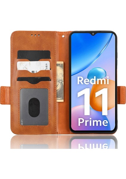 Xiaomi Redmi Için 11 Prime 4g Baskılı Üçgen Desen Pu Deri Stand Kılıfı Tam Koruma Telefon Cüzdan El Strap-Brown ile (Yurt Dışından) fırsatları