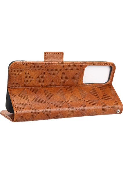 Xiaomi Redmi Için 11 Prime 4g Baskılı Üçgen Desen Pu Deri Stand Kılıfı Tam Koruma Telefon Cüzdan El Strap-Brown ile (Yurt Dışından) indirimleri
