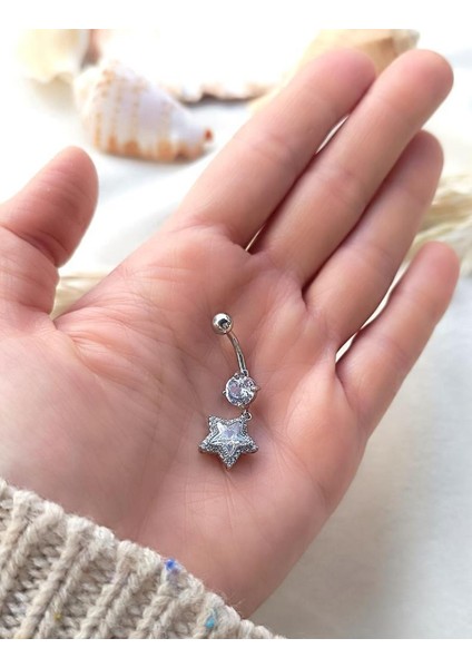 Vidalı Gri Yıldız Model 316L Çelik Kadın Göbek Piercing fırsatları