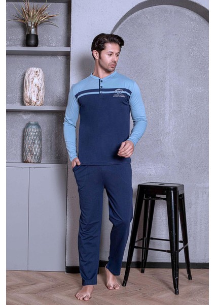 Erkek Pijama Takımı Uzun Kol Süprem Önü Parçalı Pamuklu Mevsimlik M58052263
