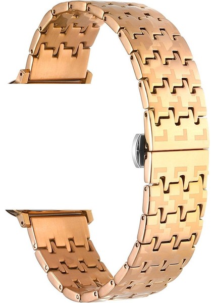 Casestreet Apple Watch Se 2 2023 44MM Kordon Metal Zigzag Fit Tasarım Desenli KRD86 Bronz