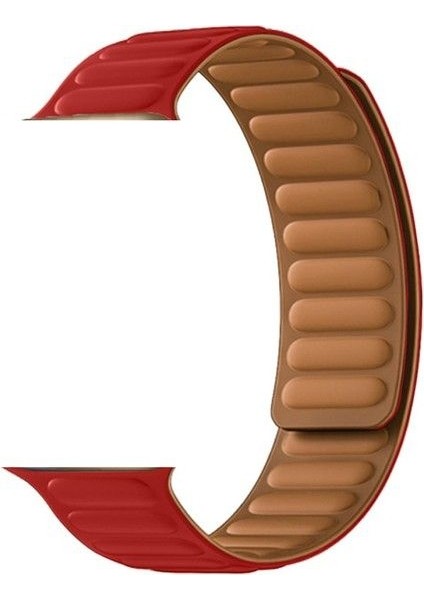 Casestreet Apple Watch Se 2 2023 44MM Kordon Deri Mıknatıslı Gizli Mıknatıslı Krd 34 Kırmızı