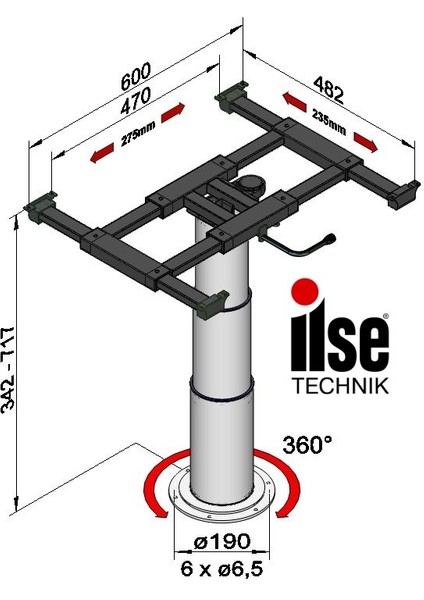 Ilse Technık 5962 G06R822 Zemine Sabitlenen Teleskopik Karavan Masa Ayağı 360 DERECE DÖNEBİLEN İLERİ GERİ KAYDIRMALI made in germany